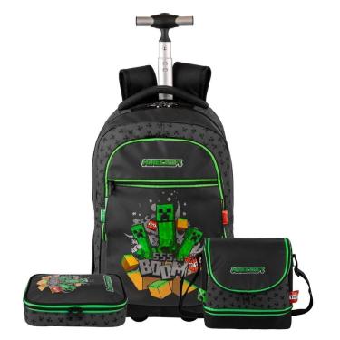 Imagem de Mochila Mega Rodas Lancheira Térmica Estojo Box Minecraft