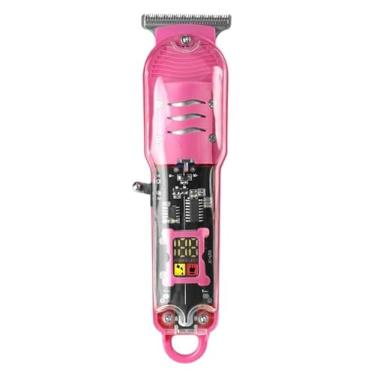 Imagem de Máquina De Cortar Cabelo Profissional Smart Lcd Barbeador Elétrico Transparente Sem Fio Para Homens(Rosa)