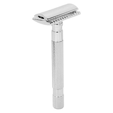 Imagem de Dioche Navalha de Segurança Masculina, Design de Cabeça de Botão Duplo Com Alça de Liga para Barbear Suave, Aderência Confortável (Prata)