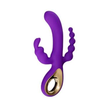 Imagem de Vibrador Luxo rabbit 3 em1 formato realista 10 modos de vibração (Roxo)