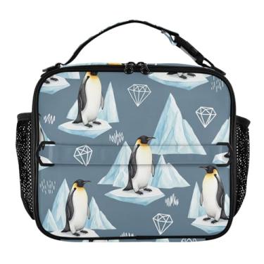 Imagem de Joisal Vivid Emperor Pinguins Glaciar Lancheira Meninas Mulheres Lancheira Crianças Homens Lancheira para Trabalho Bolsa térmica macia isolada com alça de ombro ajustável