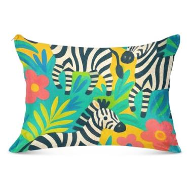 Imagem de Fronhas decorativas grandes de zebras abstratas com folhagem tropical com zíper longo padrão queen king travesseiros corporais capa de travesseiro de cama macia, tamanho do corpo, 53 cm x 137 cm