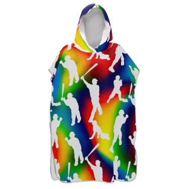 Imagem de TSENQUE Poncho de surf para jogadores de beisebol, cores arco-íris, para adulto, trocador de roupa, ponchos de praia plus size, para homens, toalha de natação com capuz