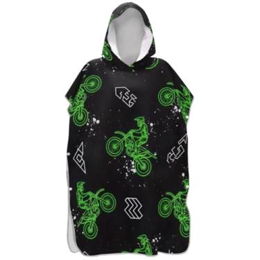 Imagem de Joisal Green Dirt Bikes Surf Poncho Adultos Trocador Reutilizável Masculino Poncho com Capuz Praia Moletom Toalha Natação