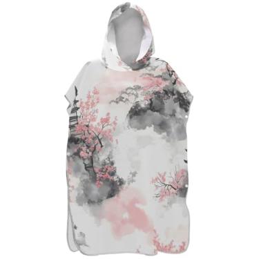 Imagem de Joisal Pagode em aquarela rosa floral poncho de surfe trocador para praia Adul moletom toalha absorvente de natação poncho masculino com capuz
