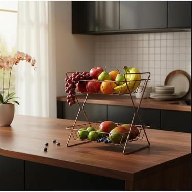 Imagem de Fruteira Dupla Aramada de Mesa em Aço para Cozinha Organização e Decoração(COBRE)