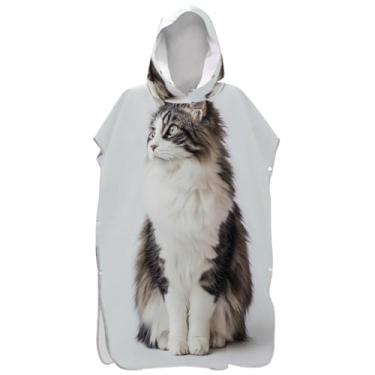 Imagem de Joisal Lindo roupão de banho Maine Coon Gato Surf Poncho para Adul Absorvente Homens Mulheres Poncho com Capuz Toalha de Natação Bonito