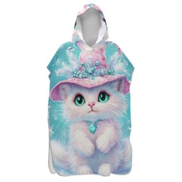 Imagem de TSENQUE Inverno Branco Gato Rosa Surf Poncho Adultos Trocador Praia Banho Com Capuz Toalhas Vestíveis Unissex Adulto Poncho com Capuz