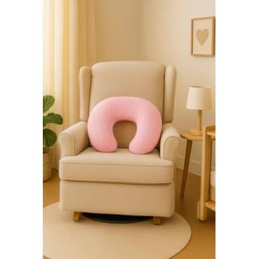 Imagem de Almofada de Amamentação em Tricot com Zíper, Bege, 100% Acrílico Hipoalergênico, Formato em U, 37x45x13cm, Enchimento Siliconado (Rosa Bebe)