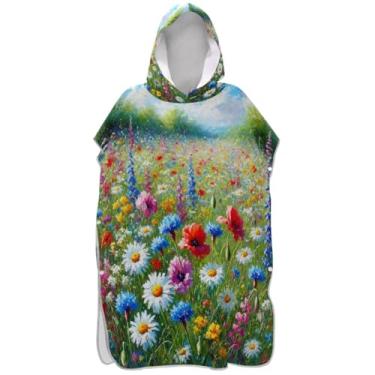 Imagem de Joisal Poncho de surf floral brilhante primavera para adultos trocador roupão praia moletom toalha natação secagem rápida ponchos femininos com capuz