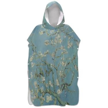 Imagem de Joisal Roupão de mudança de poncho de surfe para adultos toalha de banho com capuz reutilizável flor de amendoeira flor poncho masculino com capuz
