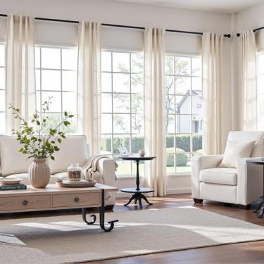 Imagem de jinchan Cortinas de linho bege natural 228.6 cm 4 painéis para quarto, divisória de sala de estar, porta deslizante, pátio, filtro de luz, quinta, campo, cortinas, bastidores, varão bolso traseiro