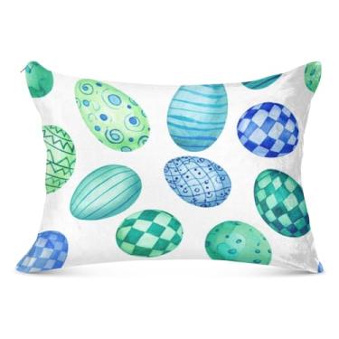 Imagem de Fronha com zíper decorativa grande azul verde ovos de páscoa branca longa padrão queen king tamanho do corpo fronhas de cama extra macias, tamanho do corpo, 53 cm x 137 cm