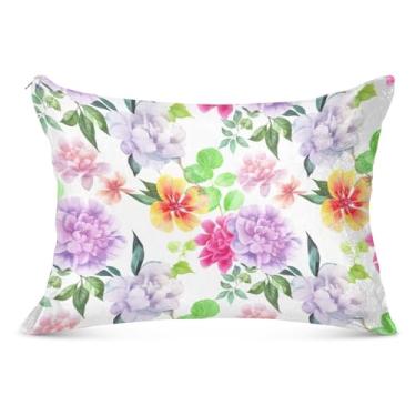 Imagem de Fronha decorativa de flores em aquarela rosa pastel com zíper estampa de arte King Queen tamanho padrão fronha macia grande para o corpo, tamanho padrão, 51 x 66 cm