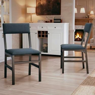 Imagem de HUAHUU Conjunto de 2 cadeiras de jantar, cadeiras estofadas modernas para sala de jantar com encosto ergonômico, placa de MDF e pernas de metal, cadeira de cozinha de tecido para jantar, cozinha e