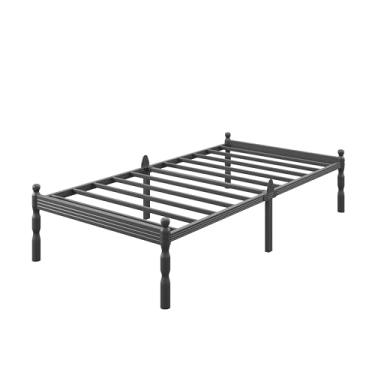 Imagem de COMASACH Estrutura de cama de solteiro de 35 cm com rolha deslizante de colchão, estrutura de cama de plataforma dupla, estilo vintage, ripas de aço resistente, sem necessidade de mola box