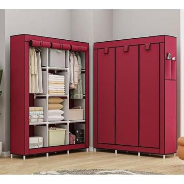 Imagem de Guarda-Roupa Dobrável Portátil com Zíper – Armário Organizacional Multifuncional para Roupas, Calçados e Acessórios(Vinho,Casal)