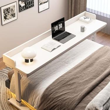 Imagem de HGTRH Mesa sobreposta de altura ajustável para laptop com rodas, mesa de trabalho sobre a cama com defletores, mesa de cama móvel para casa, mesa de cama com rodinhas de hospital, quarto, C, 150 cm
