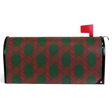 Imagem de TSENQUE Capas decorativas de caixa de correio verde escuro marrom vermelho xadrez magnético outono caixa de correio envoltório vinil caixa de correio moderna decoração de jardim tamanho padrão 52,6 x