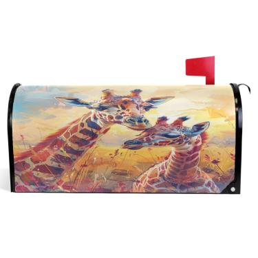 Imagem de TSENQUE Capas decorativas para caixa de correio em vinil magnético, envoltórios, inverno, aquarela, girafa, férias, à prova de intempéries, caixa de correio, decoração, tamanho grande, 64,5 x 52,8 cm