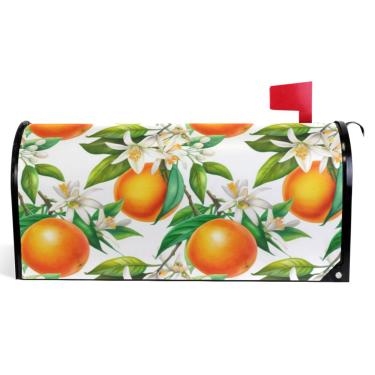 Imagem de TSENQUE Capas decorativas para caixa de correio de vinil magnético envoltórios de caixa de correio de inverno à prova de intempéries decoração de caixa de correio laranjas flores brancas tamanho