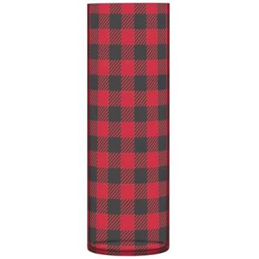 Imagem de Vaso cilíndrico para flores decorativo vermelho preto xadrez grande vaso de plástico bonito personalizado exclusivo floral decoração moderna, 30 cm x 9,9 cm