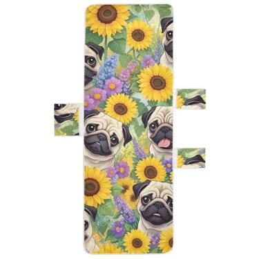 Imagem de Lindos cães pug girassóis coloridos capas de cadeira de espreguiçadeira toalha de piscina lounge capas de cadeira de praia espreguiçadeira 216 cm x 76 cm