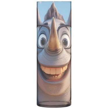 Imagem de Engraçado Rinoceronte Sorriso Animal Vasos cilíndricos Decorativos para Flores Vasos Grandes Personalizados Plástico Exclusivo Decoração Estética Floral Exclusiva, 30 cm x 9,9 cm