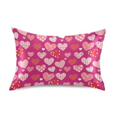 Imagem de Wassud Fronha xadrez de cetim para o dia dos namorados para cabelo e pele fronhas de seda lisa tamanho padrão capas de travesseiro respiráveis com fecho de envelope