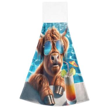 Imagem de Joitme Swimmer Highland Cow Toalhas de mão para pendurar no outono, toalhas de mão para forno, toalhas de dedo macias e absorventes fofas, conjunto de 2, 45 x 35 cm