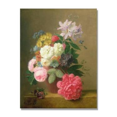 Imagem de NHLDZYH Arte em tela floral clássica natureza morta, impressão vintage estilo pintura a óleo, decoração de parede botânica para sala de estar elegante, sala de jantar. B52. Somente tela 70x90 cm