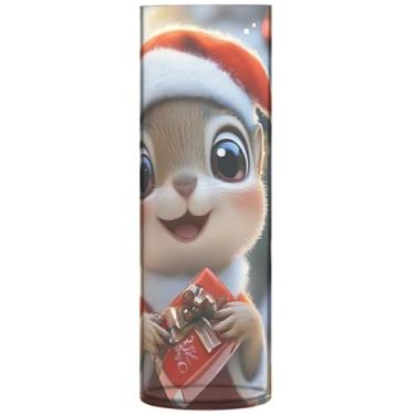 Imagem de Vasos cilíndricos de Natal de esquilo fofos para centros de mesa vaso de flores alto de plástico personalizado floral decoração de sala de estar, 30 cm x 9,9 cm