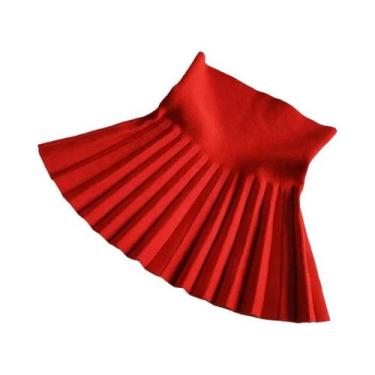 Imagem de Saia Curta Plissada De Malha De Cintura Alta Para Meninas, Cor Sólida,