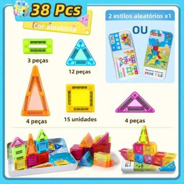 Imagem de Conjunto De Blocos De Construção Magnéticos Coloridos 26 38 Peças Com 