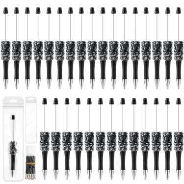 Imagem de Sayglossy Kit de 90 canetas com contas DIY, 30 canetas de plástico com glitter, refis e bolsas incluídas esferográficas de tinta preta, material escolar para fazer bricolage, festa de escritório