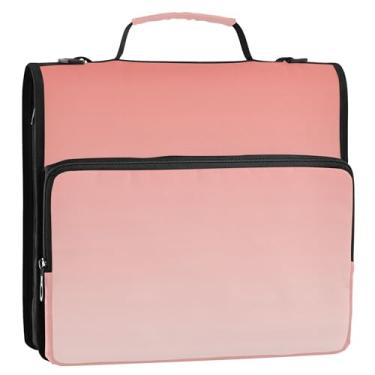 Imagem de Organizador de fichário de documentos com 3 anéis de 3,8 cm anel D coral rosa enevoado rosa dégradé portfólio e estojo para pasta de anéis, bolsa escolar com alça de ombro