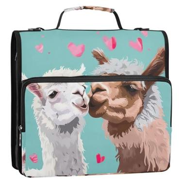 Imagem de Fichário com 3 anéis de 3,5 cm, anel D beijo dos namorados, alpacas fofas, fichário com zíper, fichário com alça, bolsa escolar de tecido, pasta de portfólio com alça