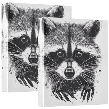 Imagem de Fichário fofo de guaxinim preto e branco com 3 anéis de 3 cm, comporta 200 folhas, fichário de apresentação de anel redondo, 31,5 x 27 x 6 cm, pacote com 2