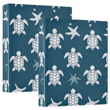 Imagem de Fichários personalizados de tartarugas marinhas, estrela-do-mar, azul marinho, 3 anéis, comporta 200 folhas, pastas, caderno, fofo, redondo, fichário, receita, 31,5 x 27 x 6 cm, pacote com 2