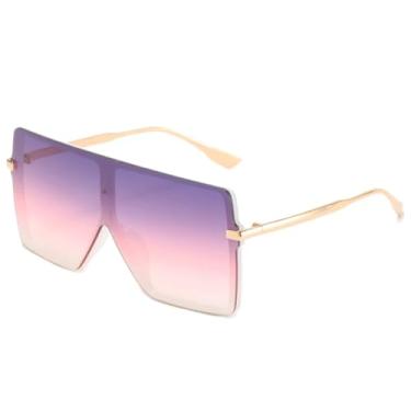 Imagem de HPIRME Óculos de armação grande e moderna para mulheres e homens, estilo retrô, modelo único, para dirigir, com proteção UV400 (dourado, roxo e rosa).