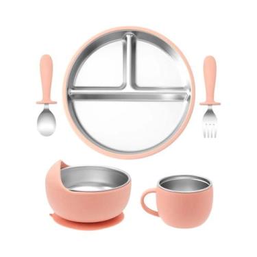 Imagem de Conjunto De Alimentação Para Bebês 5PCS Prato De Aço Inoxidável Tigela