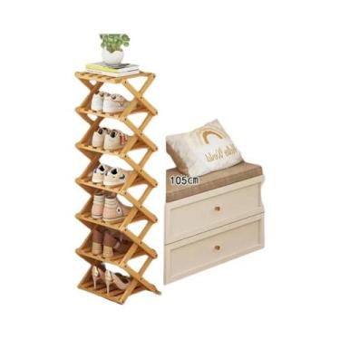 Imagem de Prateleira De Sapatos Telescópica De Bambu Para Porta, Multi Camadas, 