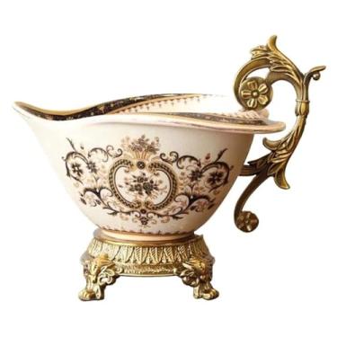 Imagem de fruteira cesta O novo estilo chinês retro único-alça prato de frutas casa sala de estar decoração cerâmica prato de frutas porcelana tigela de doces bancada