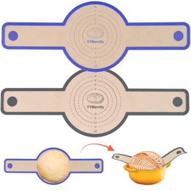Imagem de Pacote com 2 tapetes de silicone para pão com alças longas, tapete de silicone antiaderente, alça reutilizável para transferir pão de fermento, forros de forno holandês, suprimentos de panificação