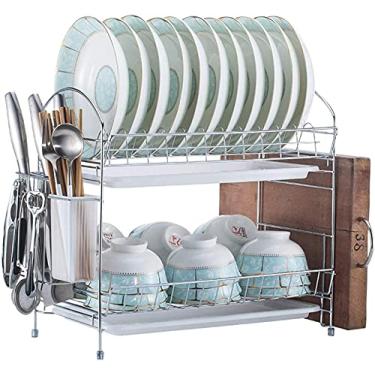 Imagem de Escorredor de louça, escorredor de pratos de 2 níveis, à prova de ferrugem, estável, suporte para escorredores de pratos para balcão de cozinha, organizador de balcão