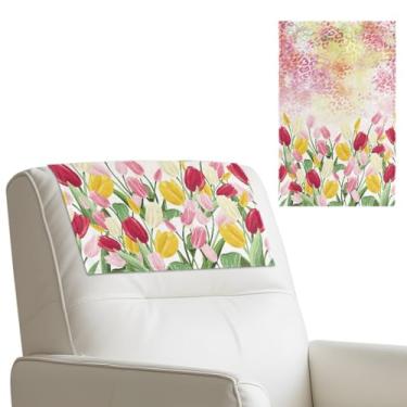 Imagem de Merkmak Capa tulipa reclinável com gancho e laço, protetor de cabeça de sofá, 1 peça protetora de móveis para poltrona, estampa de leopardo, decoração de dia de Páscoa, capa de encosto de cabeça para