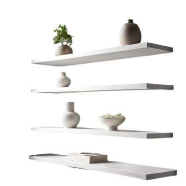 Imagem de KIT 4 Prateleiras + Instalação 45/40/30/20 Nichos Mdf Suporte Decoração | Para Livros, Plantas, Decoração, Organização e Ambientes Modernos(Branco,KIT Prateleira 50x10 CM)