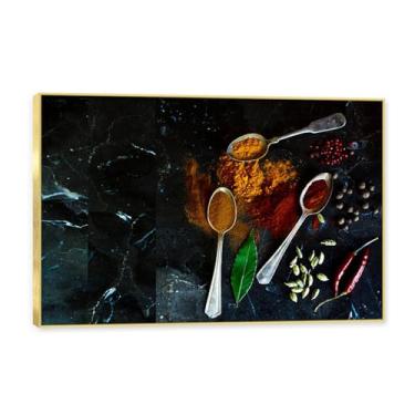 Imagem de NHLDZYH Moldura dourada. Tela decorativa cozinha, arte vintage especiarias coloridas, arte de parede quadros para sala de estar quarto cozinha. C105. 30x45cm