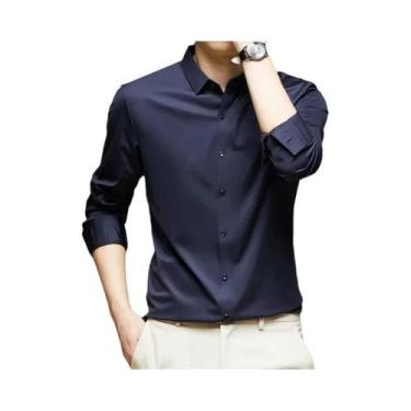 Imagem de Camisa Masculina Social Casual De Manga Longa Lisa, Resistente a Rugas