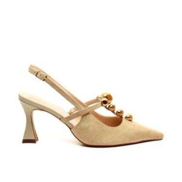 Imagem de Slingback Couro Creme Salto Médio Cecconello 2632011-2, Creme, 37